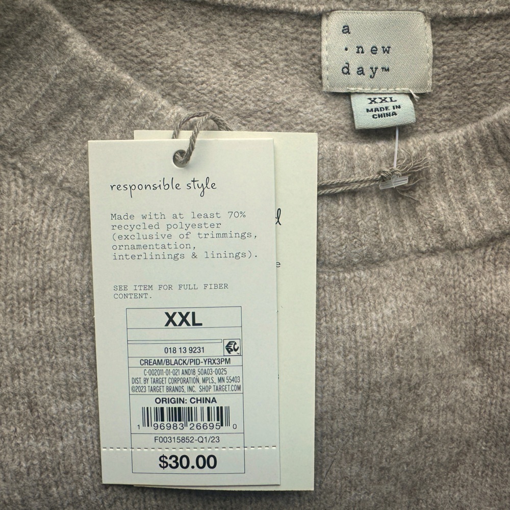 NWT | a new day | Crewneck Tunic Pullover Sweater | Cream (Tan) & Black | XXL - Picture 7 of 7